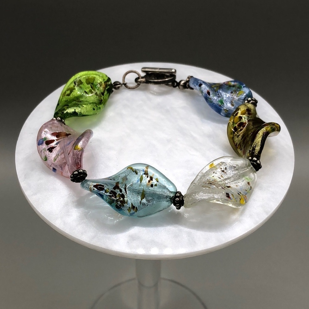 ARTISAN made curled art glass statement bracelet